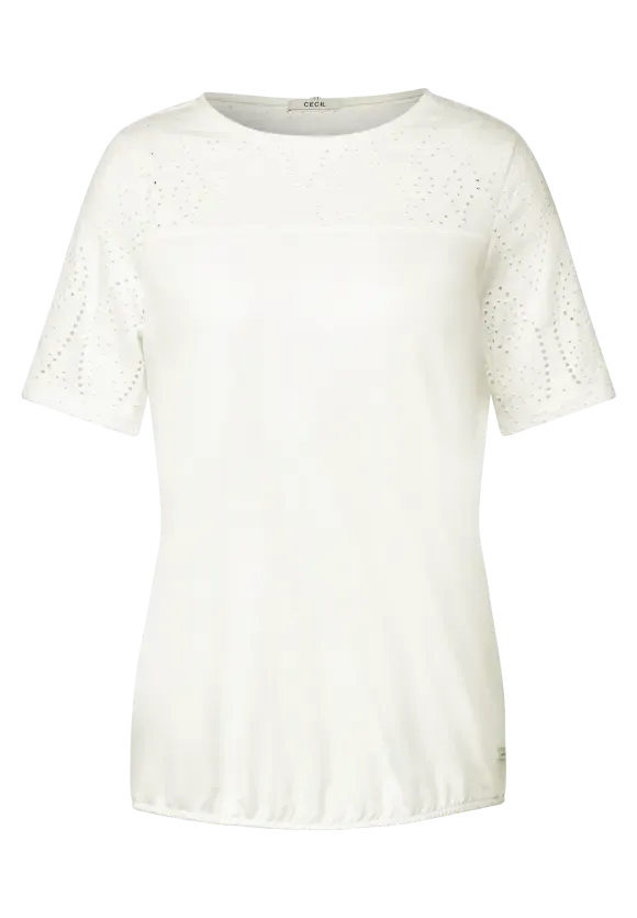 320160- White Jersey Lace Mix T-shirt- Cecil