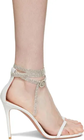 Amina Muaddi White Giorgia Crystal Heeled Sandals