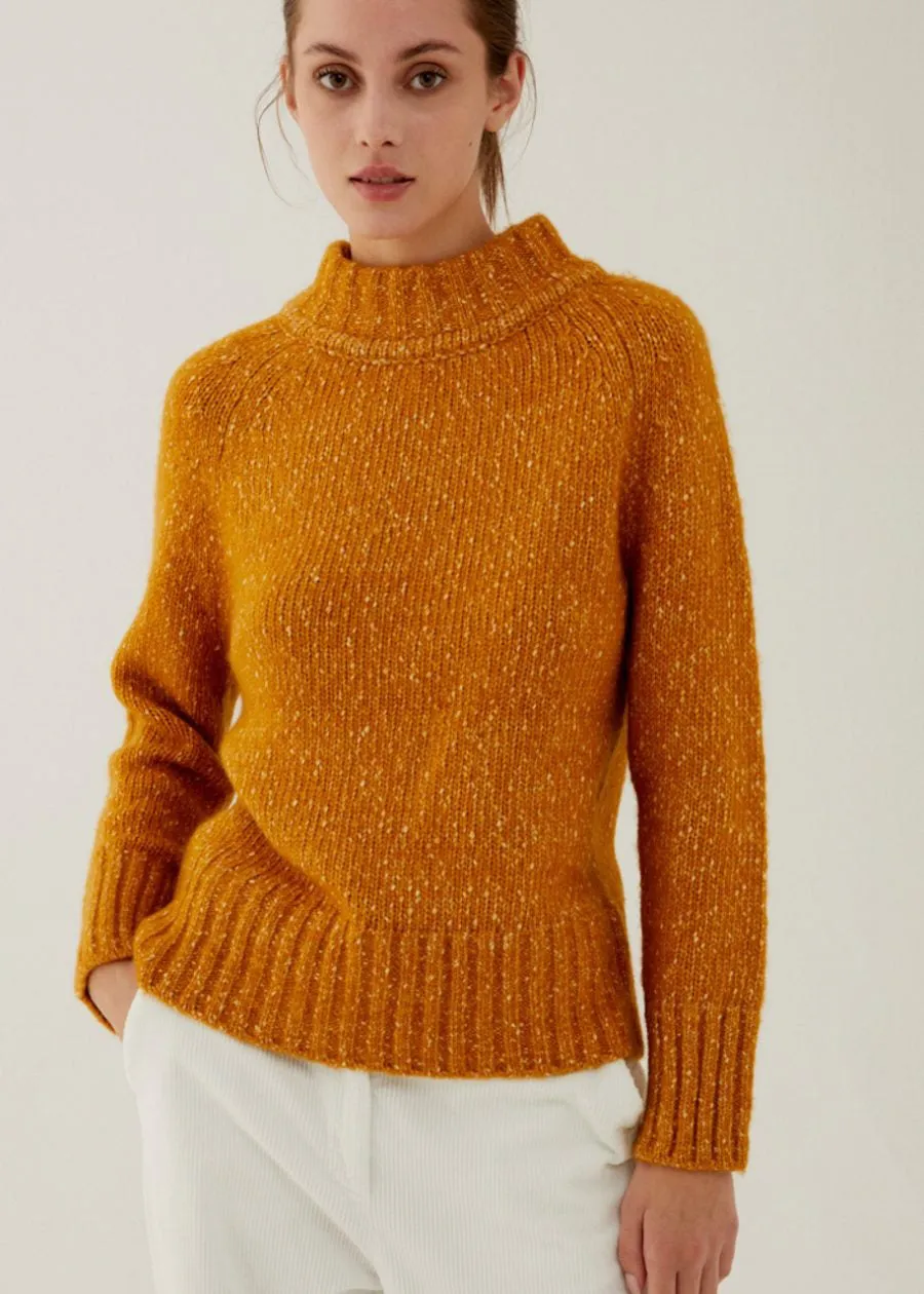 ANNECLAIRE - MOCK TURTLENECK HEATHERED COTTON AND WOOL SWEATER