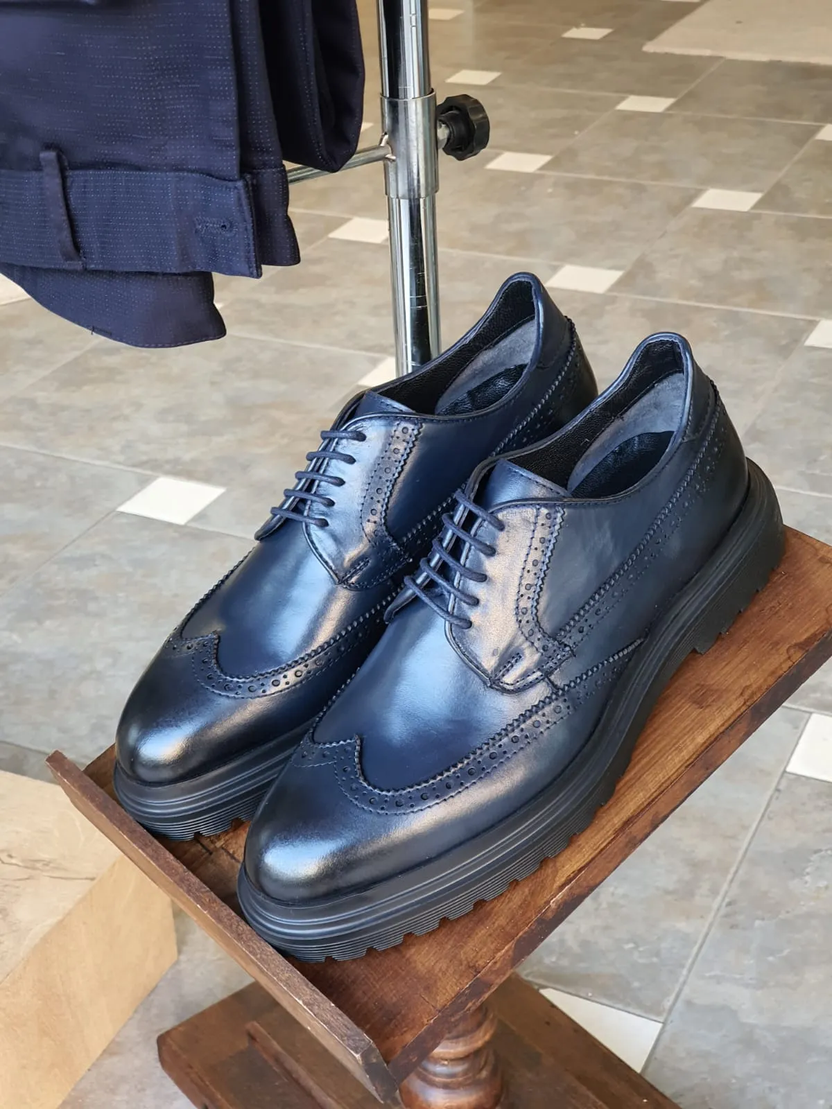 Argeli Navy Blue Wingtip Oxfords