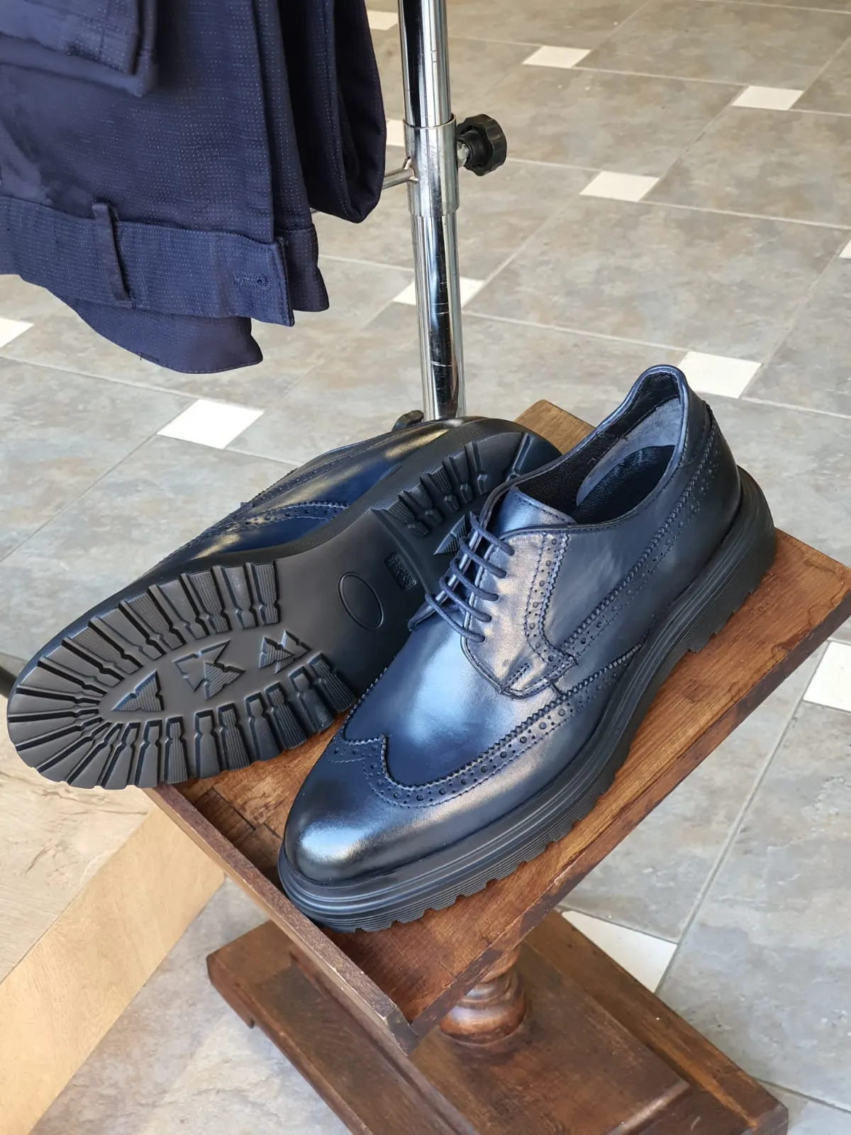 Argeli Navy Blue Wingtip Oxfords