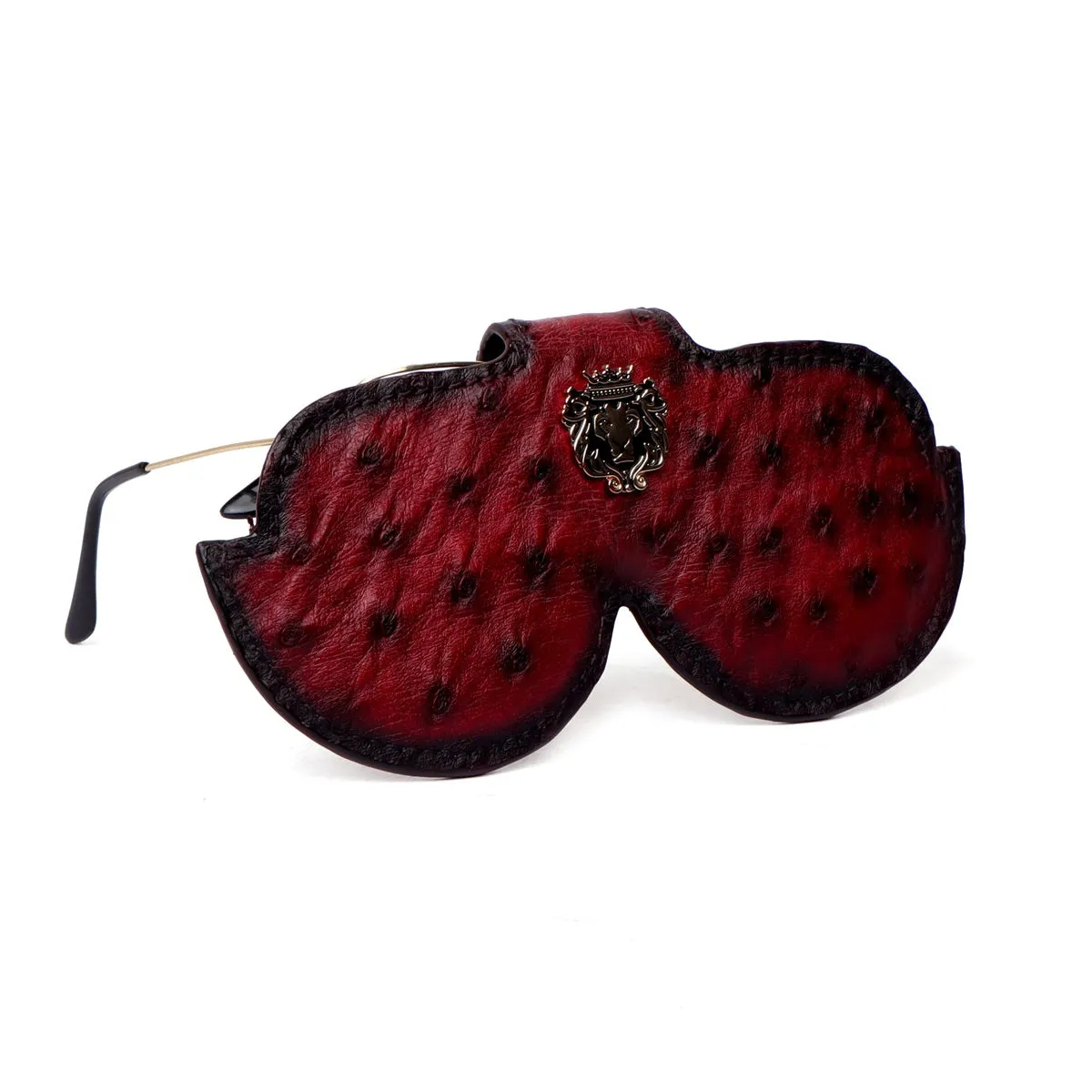 Authentic Wine Eyewear Glasses Cover in Ostrich Leather with Button Closure