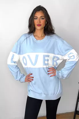 Baby Blue Lover's Slogan Sweatshirt