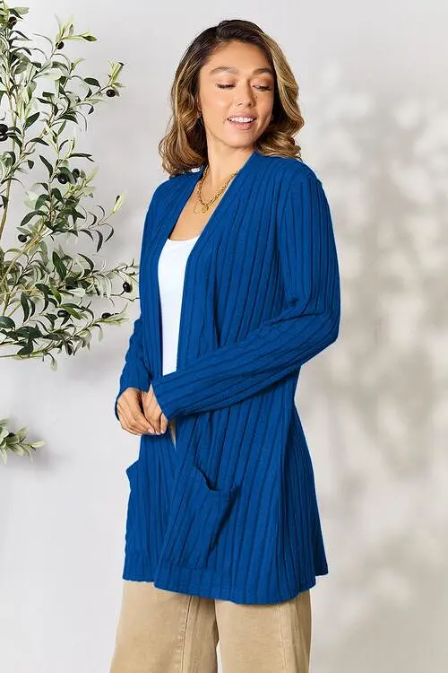 Basic Bae Full Size Ribbed Open Front Cardigan with Pockets