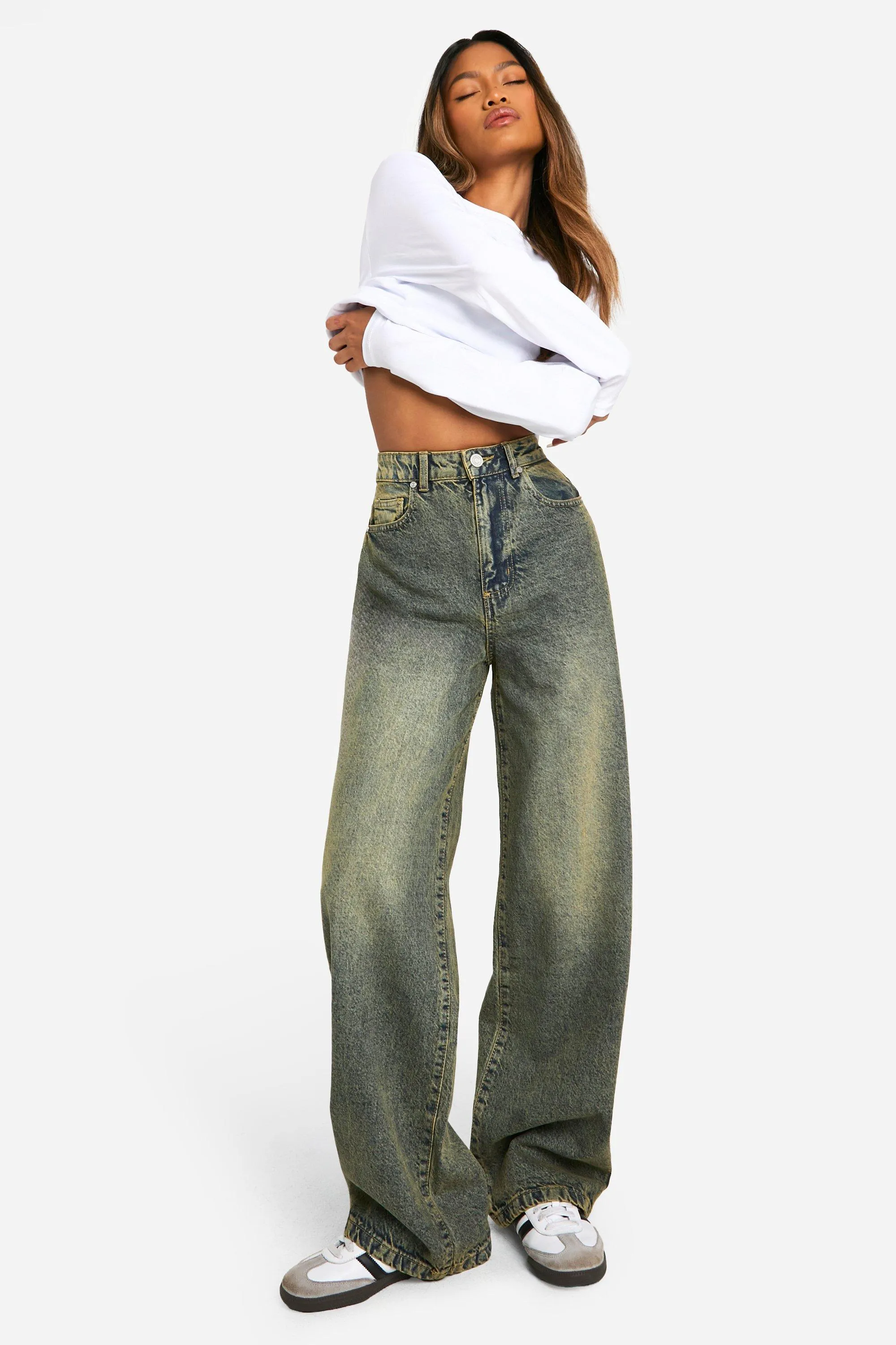 Basics Sand Wash High Waisted Super Wide Leg Jeans