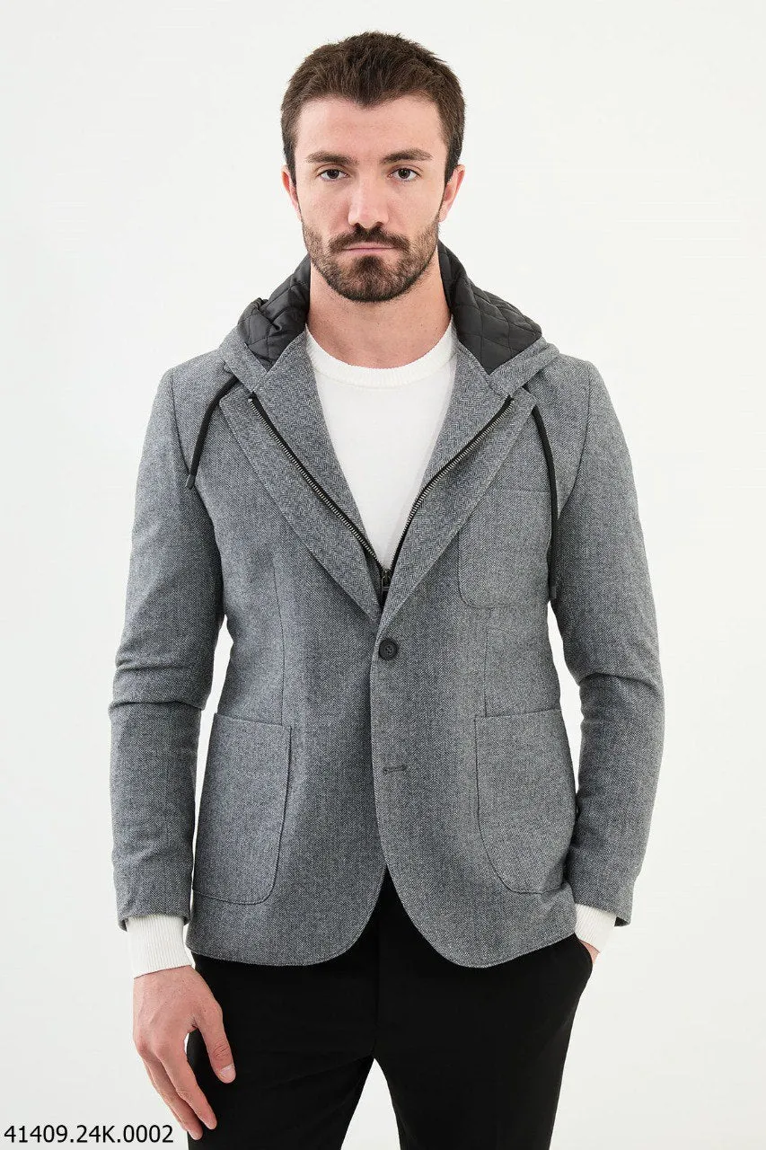 Bojoni Belmonte Slim Fit Gray Hood Blazer