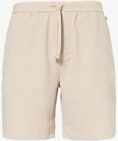 Boss Mens Light Beige Waffle straight-leg cotton-blend jersey shorts