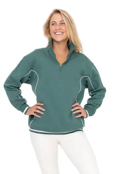 Boyfriend Fit Brushed Fleece Half Zip- Hunter Green