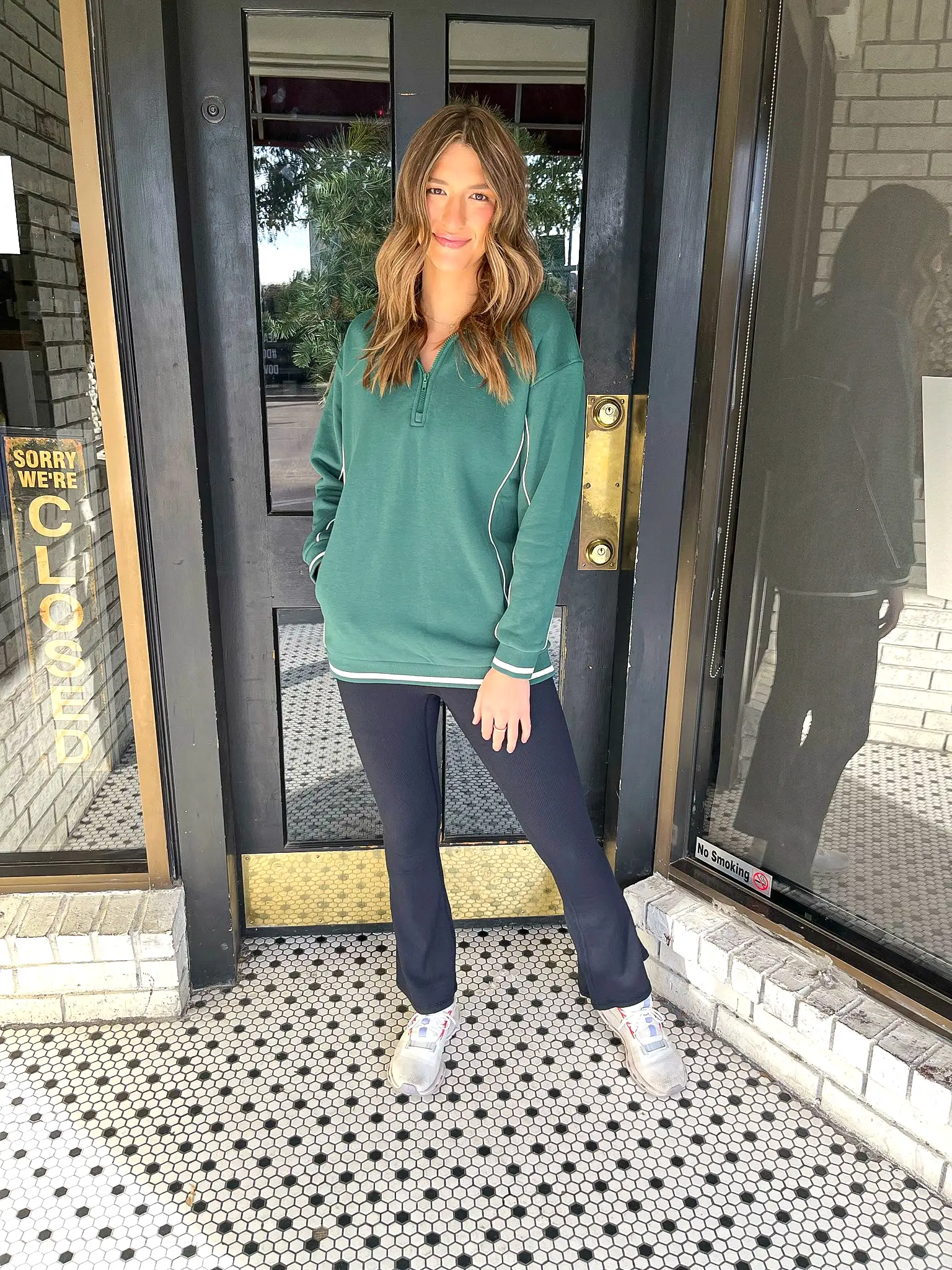 Boyfriend Fit Brushed Fleece Half Zip- Hunter Green