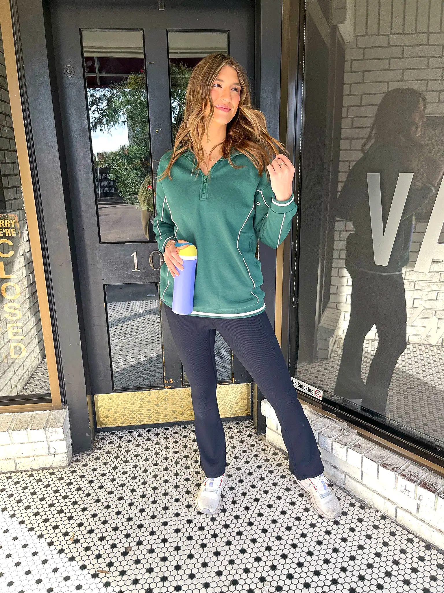 Boyfriend Fit Brushed Fleece Half Zip- Hunter Green