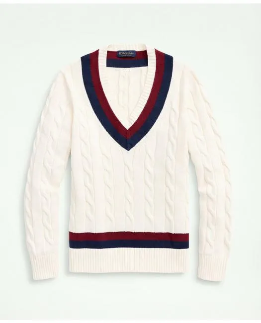 Brooks Brothers Men's Big & Tall Supima Cotton Cable Tennis Sweater Ivory