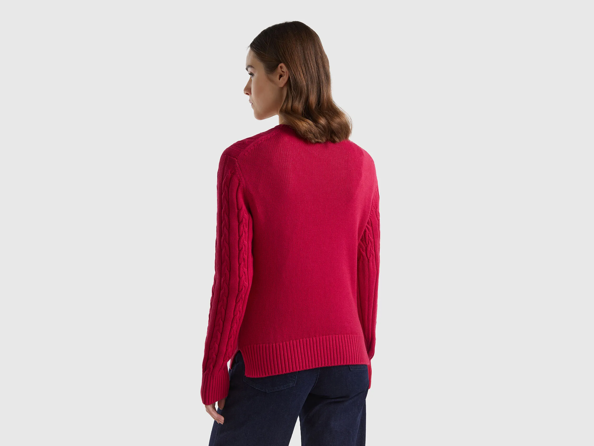 Cable knit sweater 100% cotton - Cyclamen | Benetton