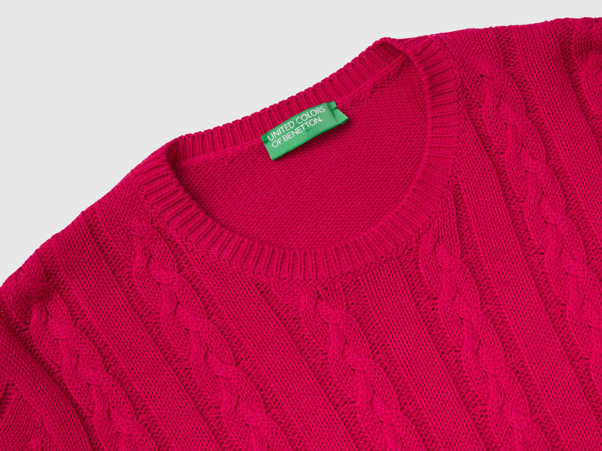 Cable knit sweater 100% cotton - Cyclamen | Benetton