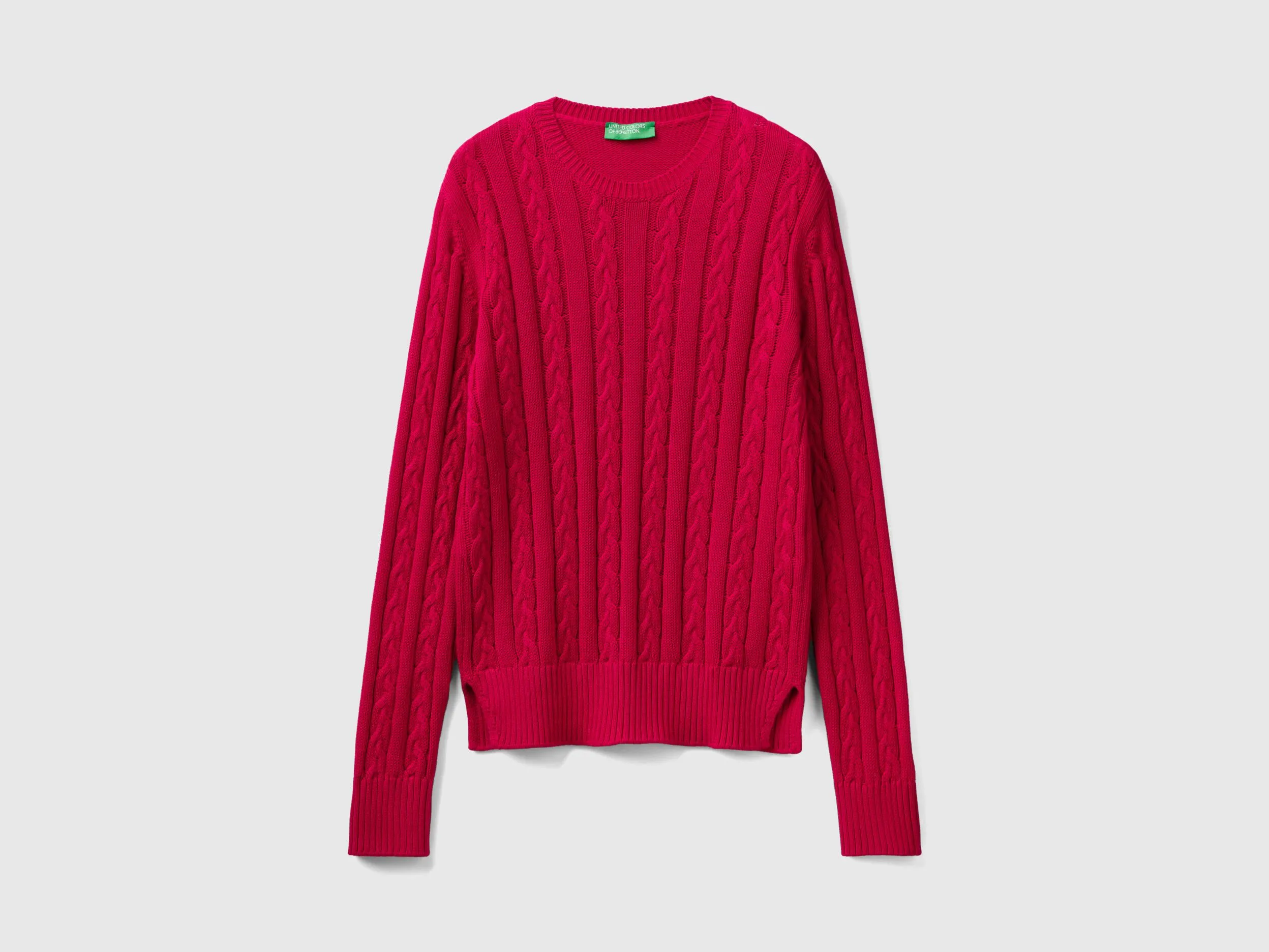 Cable knit sweater 100% cotton - Cyclamen | Benetton