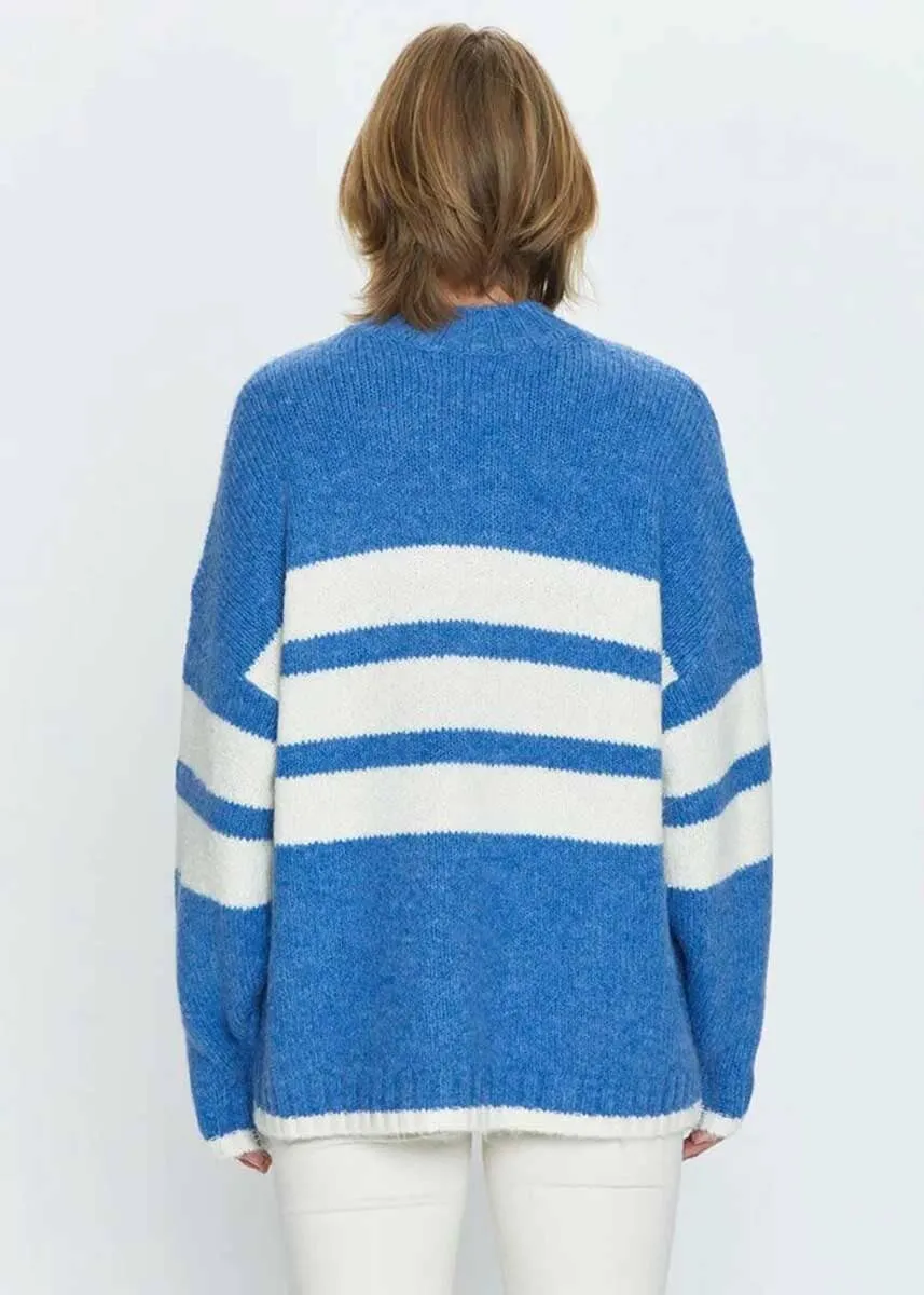 Carlen Mock Neck Sweater - Campanula White Stripe