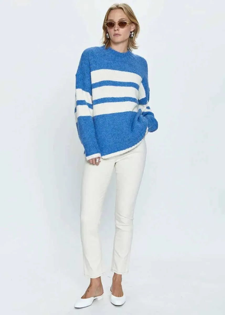 Carlen Mock Neck Sweater - Campanula White Stripe