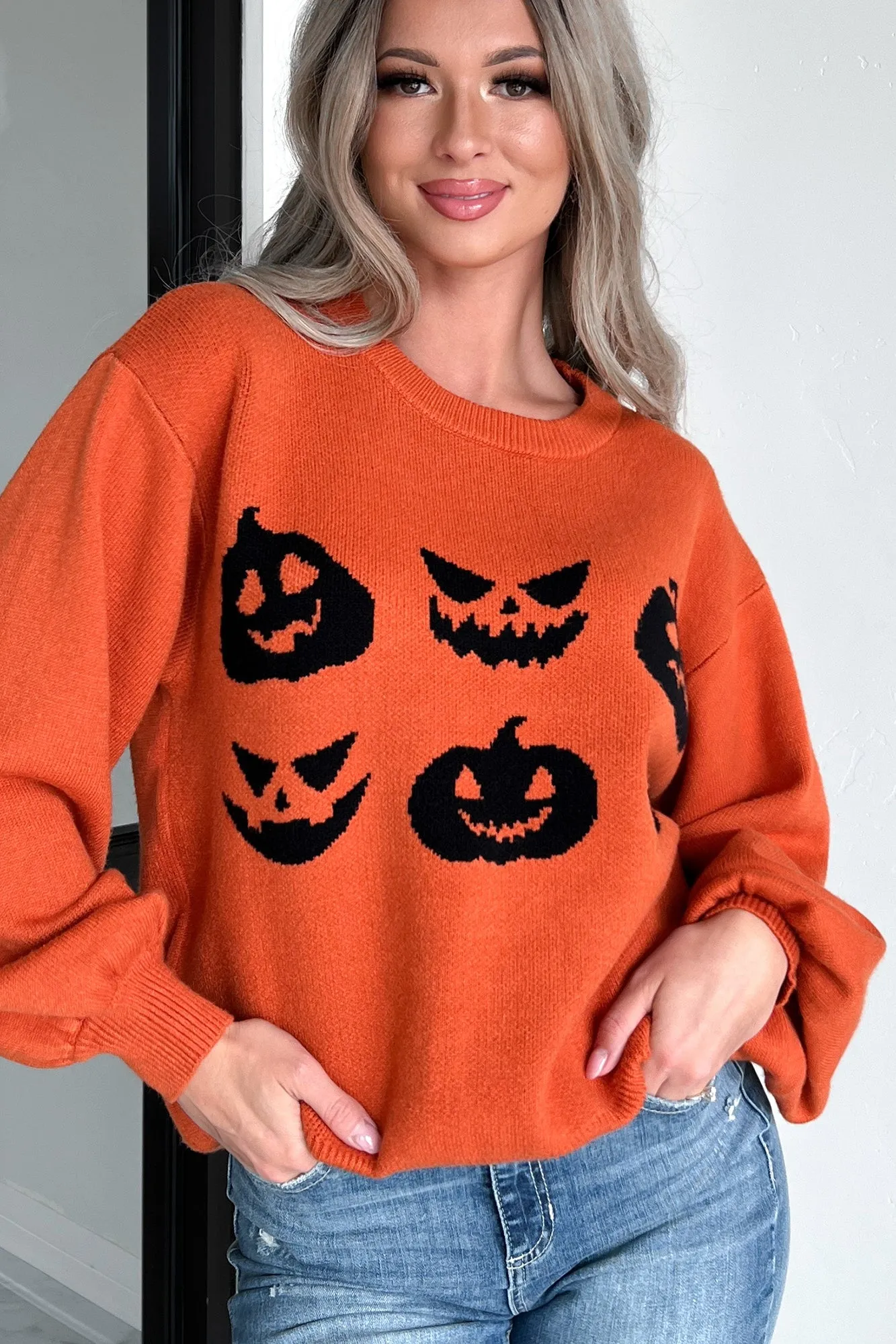 Carvin' Pumpkins Knit Halloween Sweater (Pumpkin)