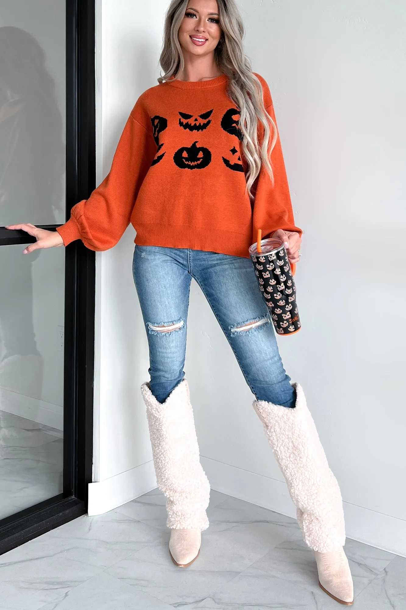 Carvin' Pumpkins Knit Halloween Sweater (Pumpkin)