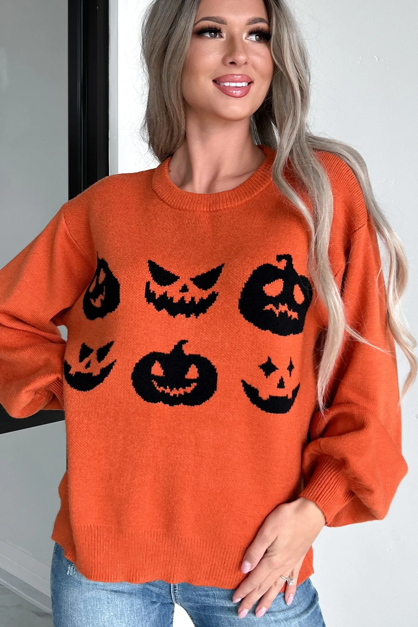 Carvin' Pumpkins Knit Halloween Sweater (Pumpkin)