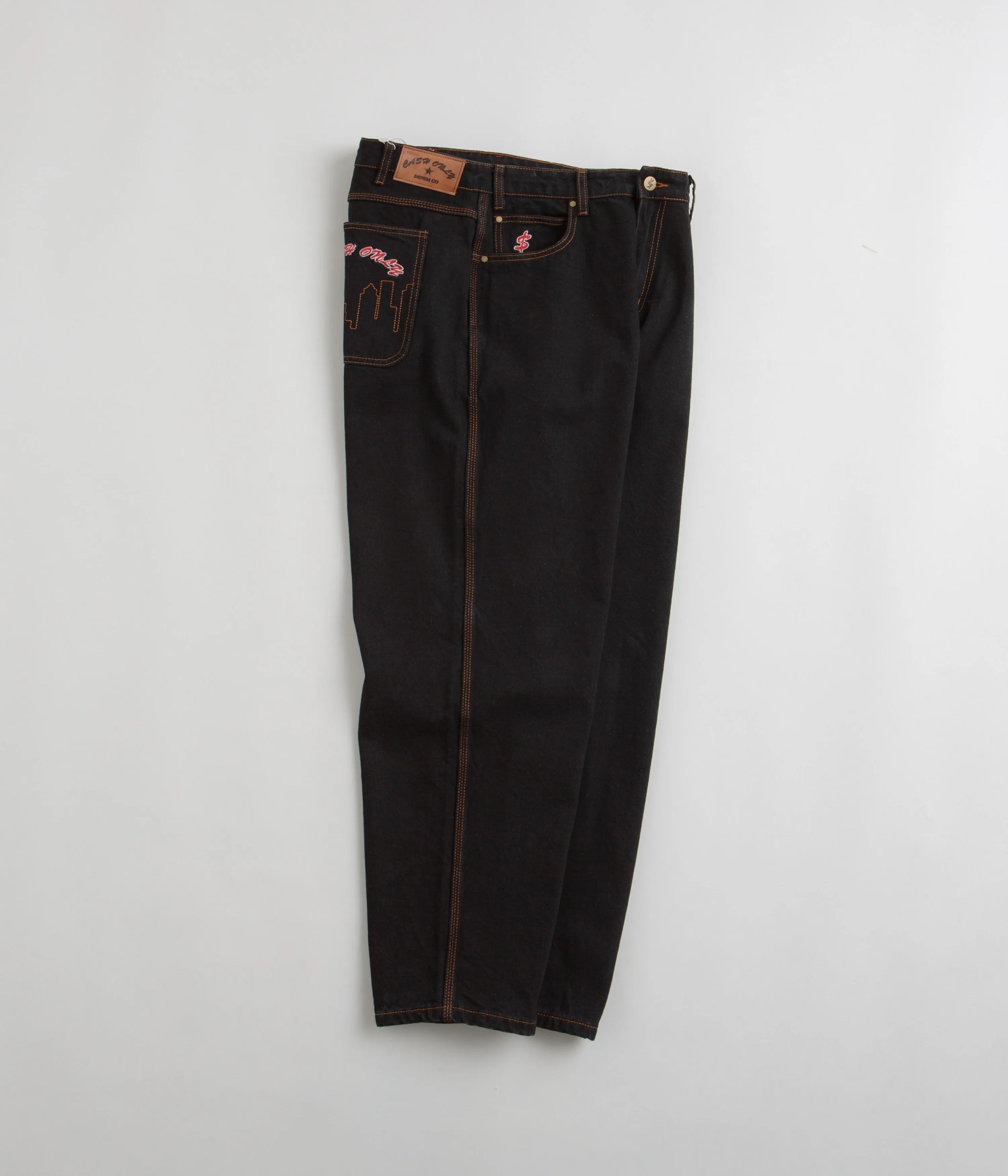 Cash Only Logo Baggy Jeans - Washed Black / Red