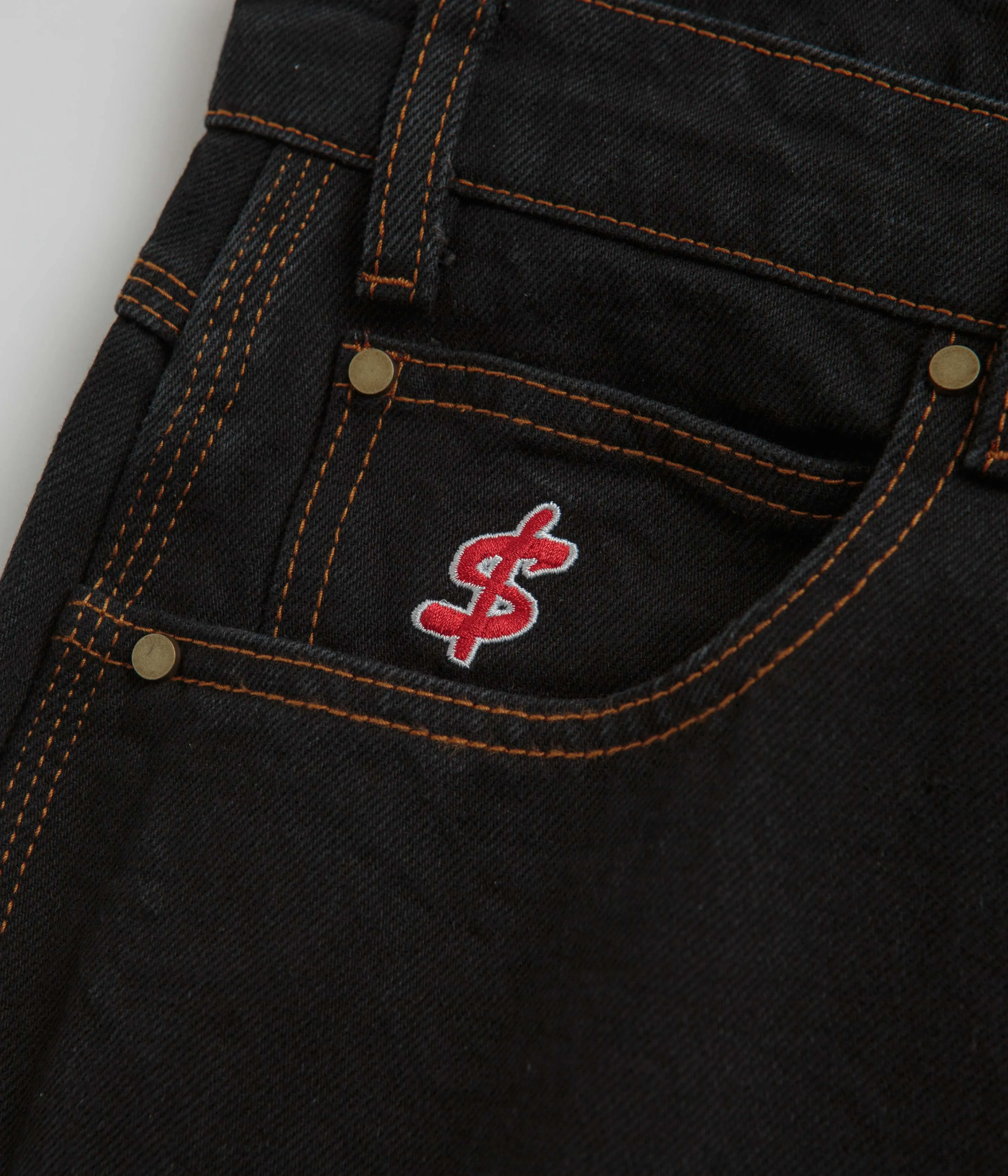 Cash Only Logo Baggy Jeans - Washed Black / Red