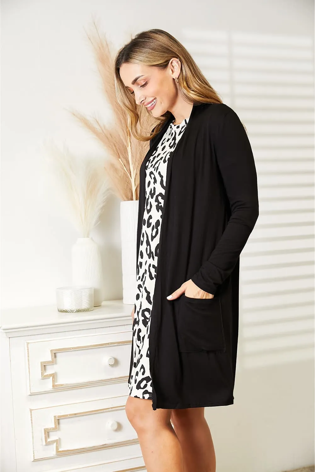 Celeste Full Size Open Front Longline Cardigan with Pockets