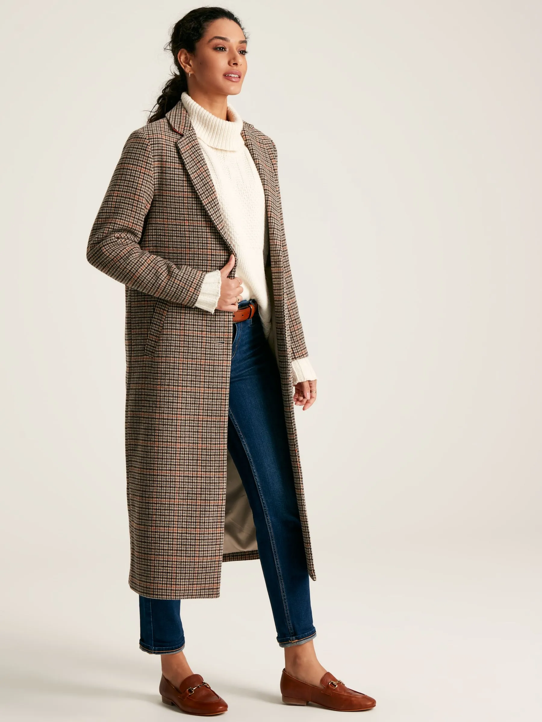 Check Wool Blend Coat