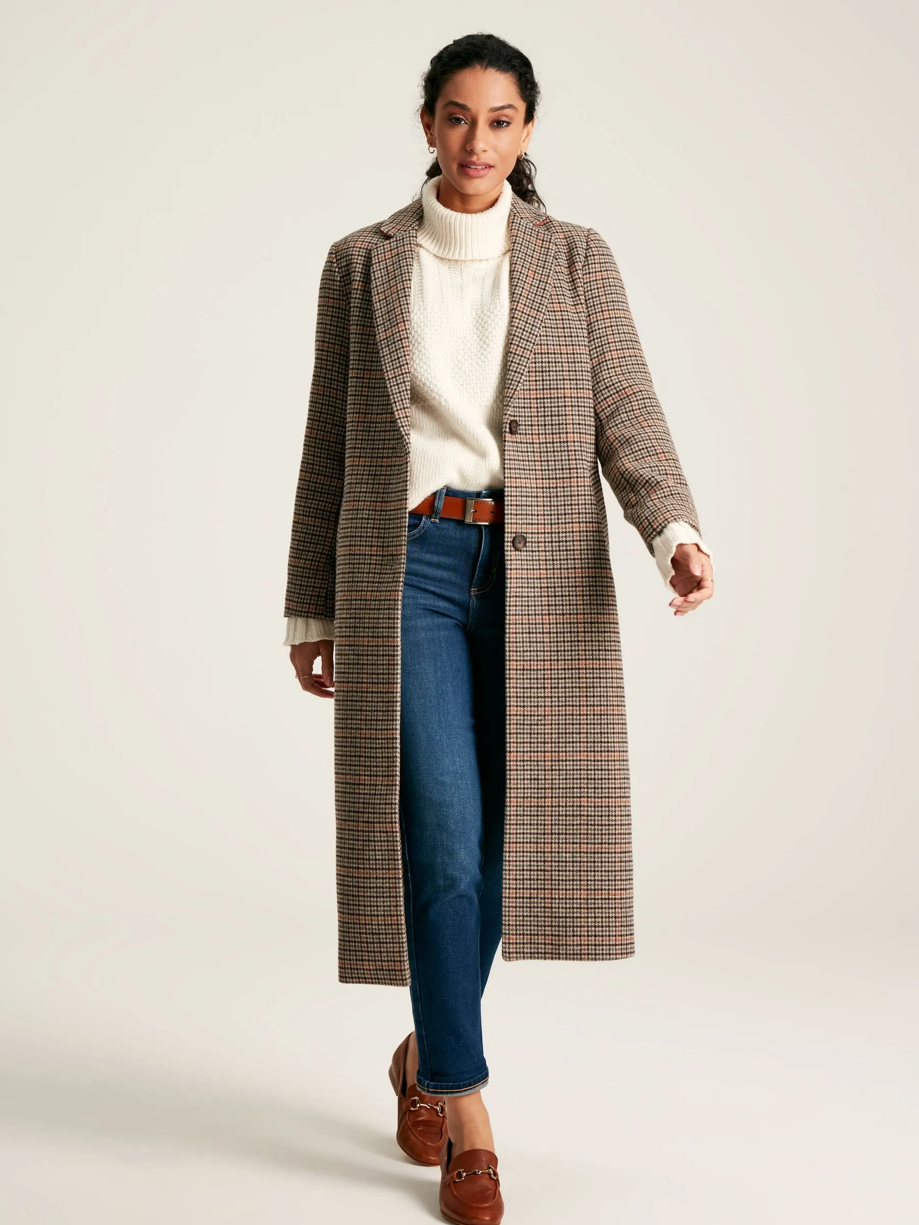 Check Wool Blend Coat