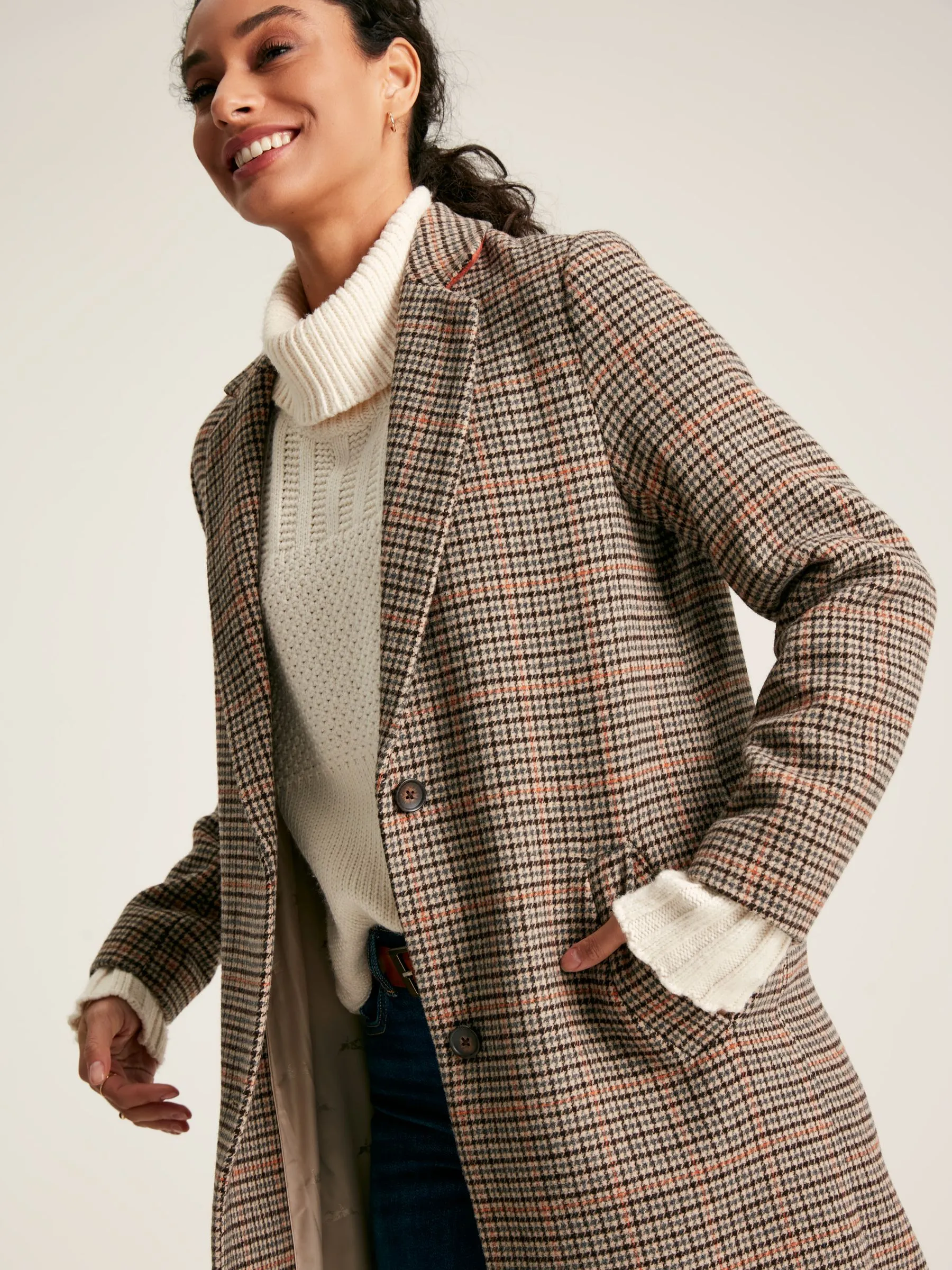 Check Wool Blend Coat