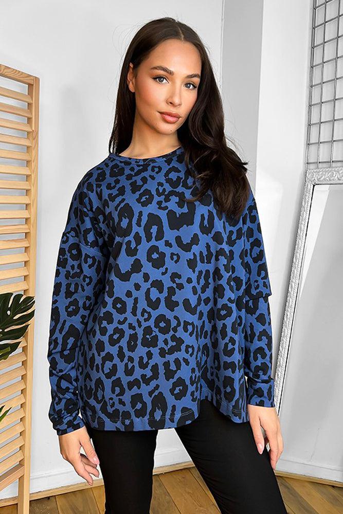 Cotton Blend Leopard Lazy Fit Sweatshirt