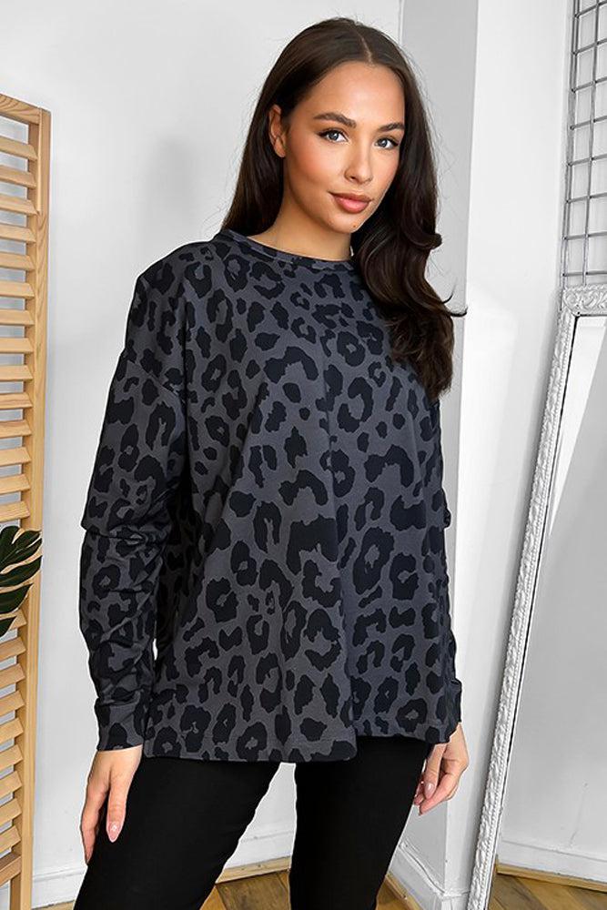 Cotton Blend Leopard Lazy Fit Sweatshirt