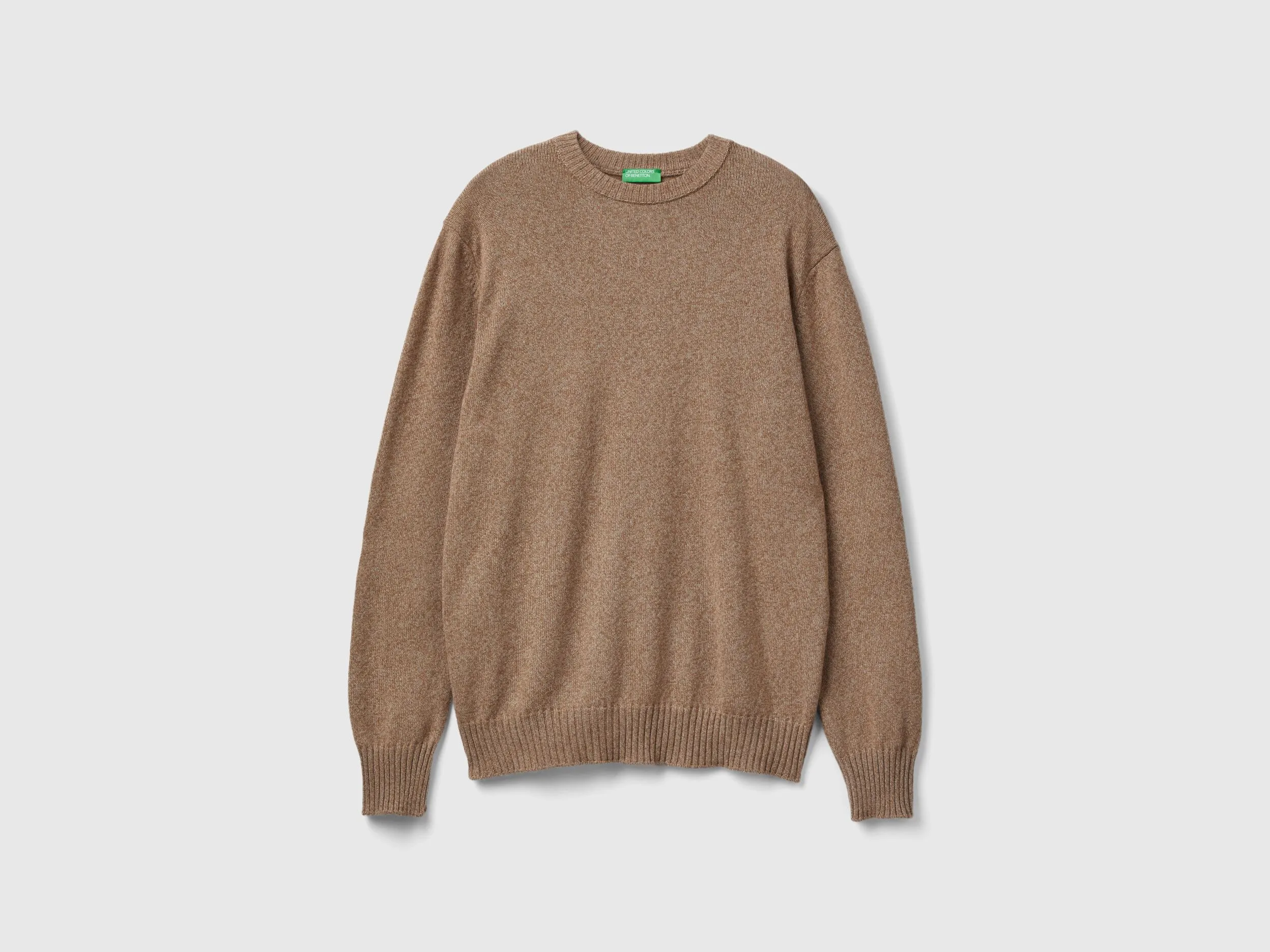 Crew neck sweater in cashmere and wool blend - Beige | Benetton