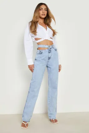 Cut Out Waist Straight Fit Jeans