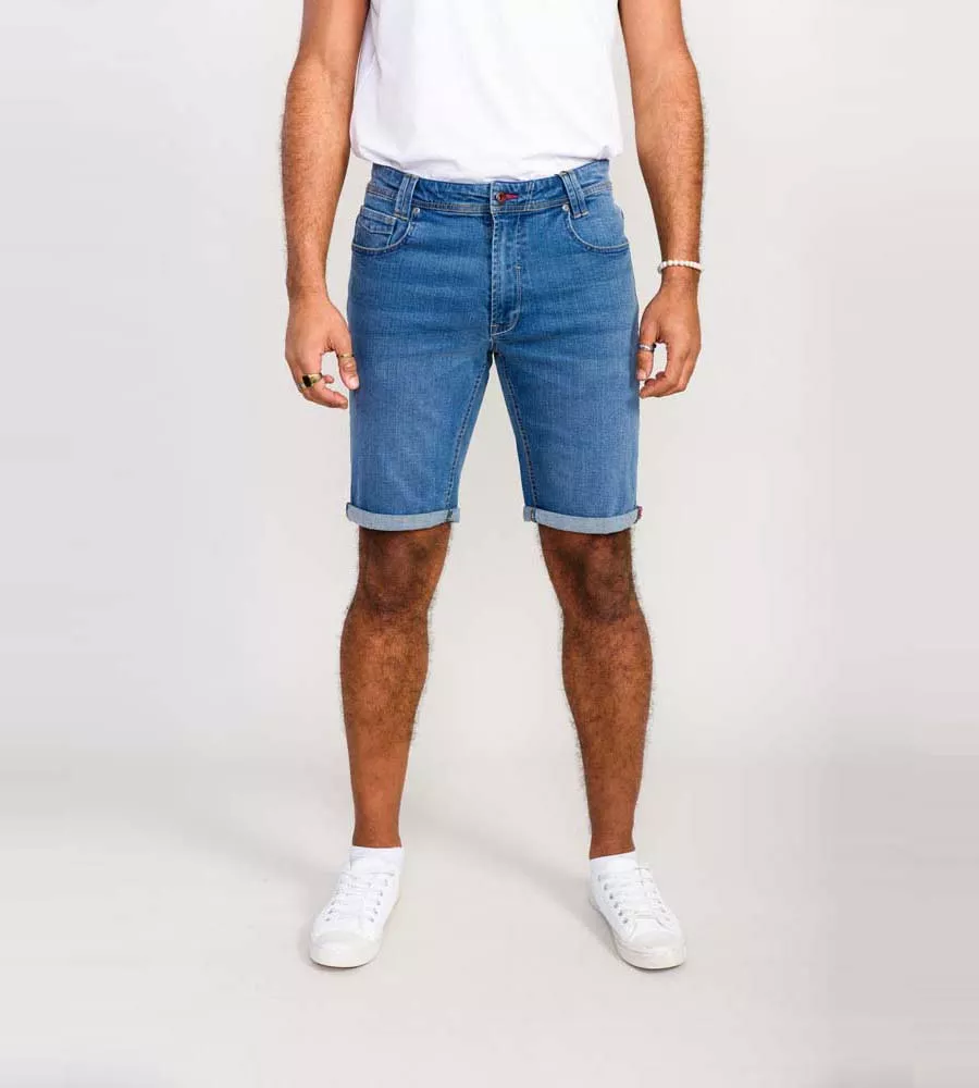 D555 Mens Blue Stretch Denim Shorts (SUFFOLK)