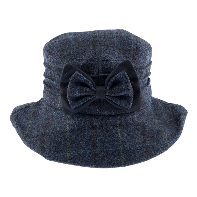 Dents Winnie Abraham Moon Tweed Check Bucket Hat with Bow Detail