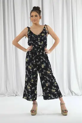 Double Second Navy Wide Leg Jumpsuit With Frill Front