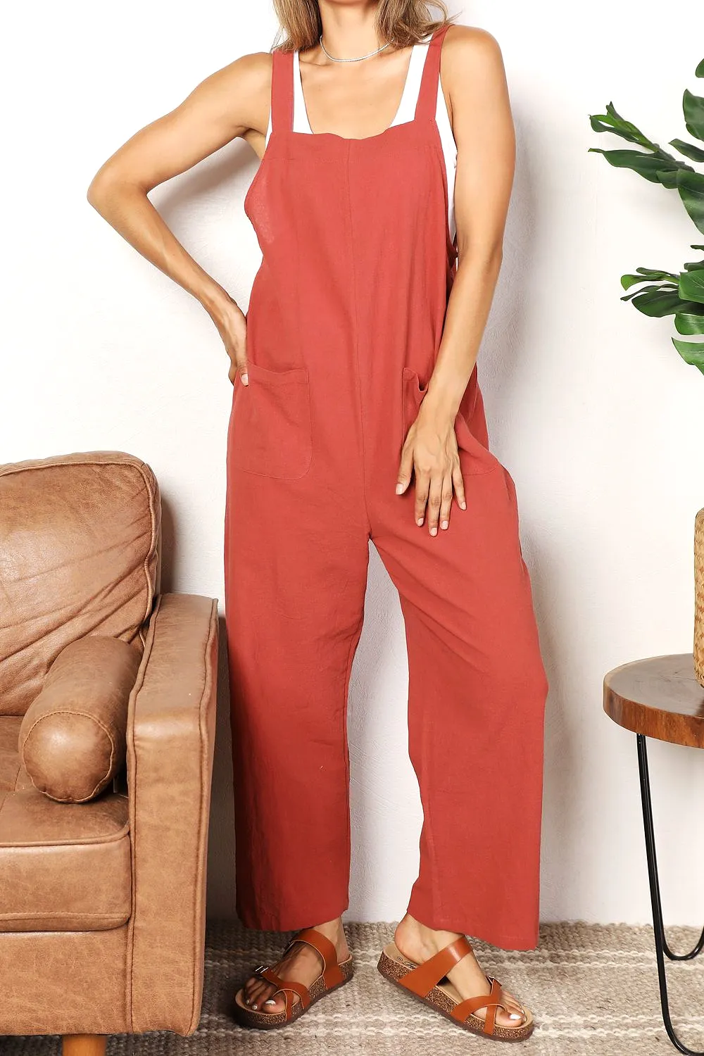 Double Take Wide Leg Overalls with Front Pockets