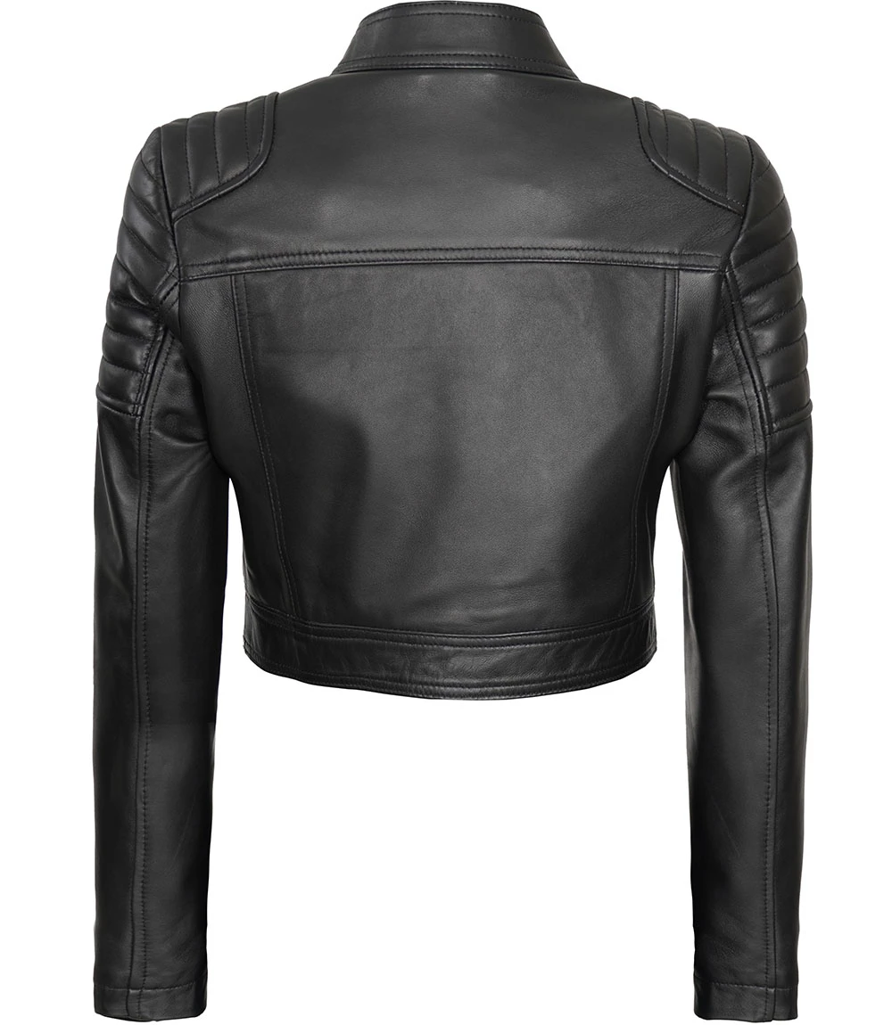 Edna Women's Black Cropped Leather Moto Jacket