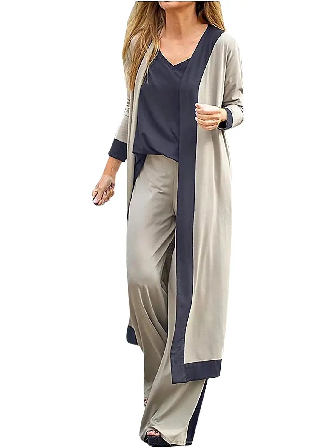 Elegant 3-Piece Women's Lounge Sweatsuit Set with Open Front Cardigan