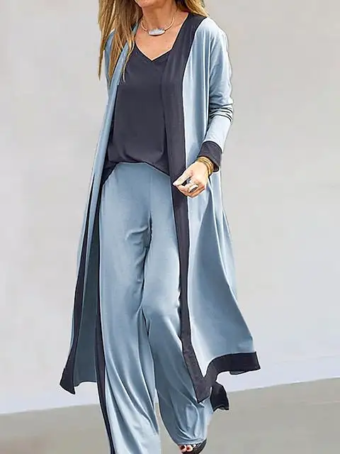 Elegant 3-Piece Women's Lounge Sweatsuit Set with Open Front Cardigan