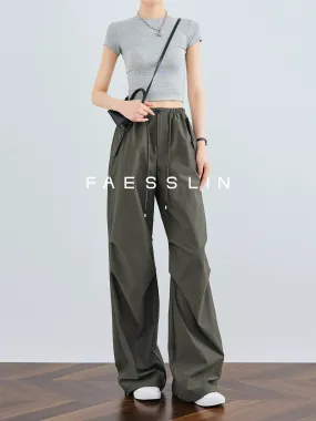 FAESSLIN overalls women's summer thin high-waisted wide-leg pants straight-leg casual trousers American paratrooper pants