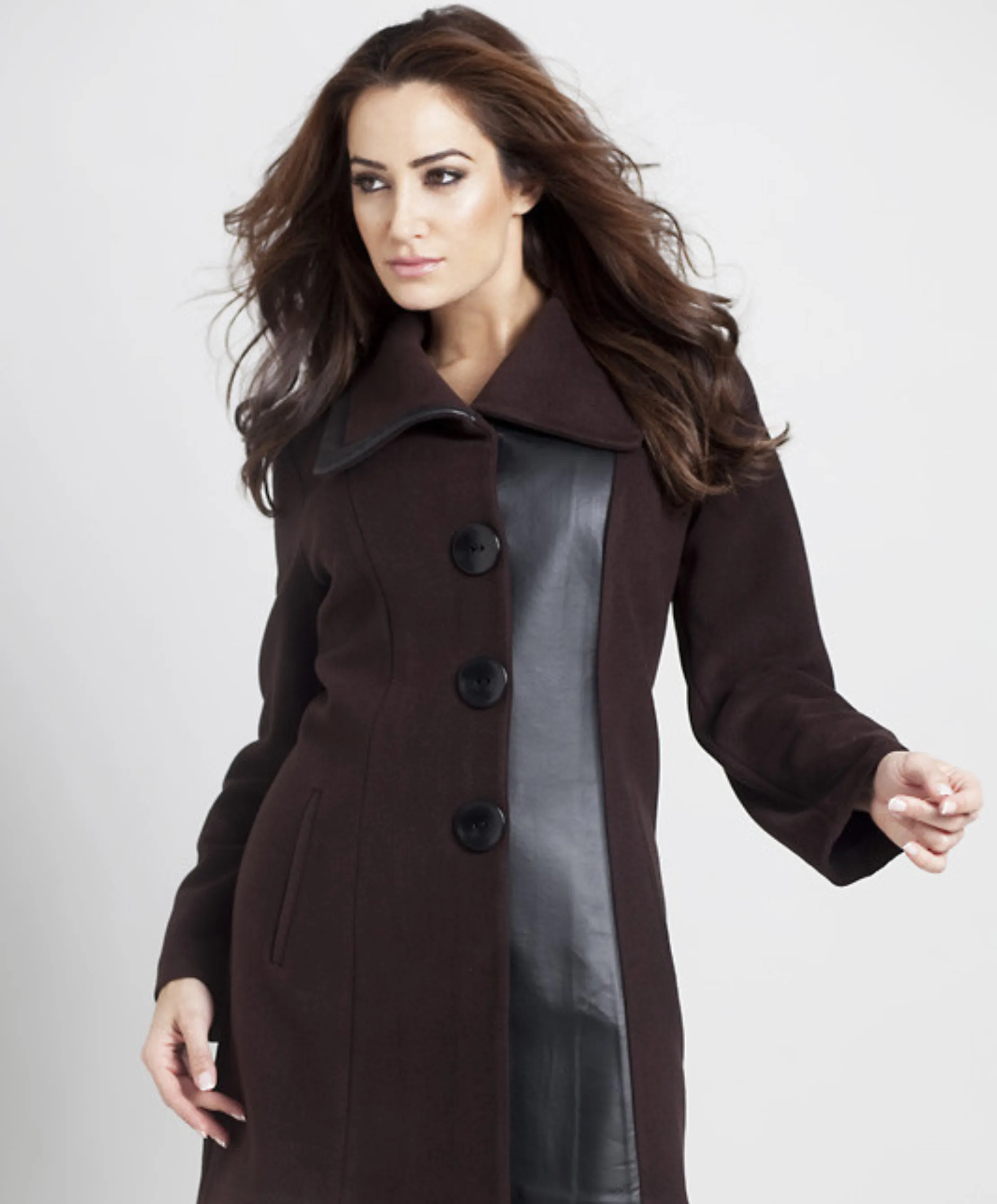 Faux Leather Accent Car Coat