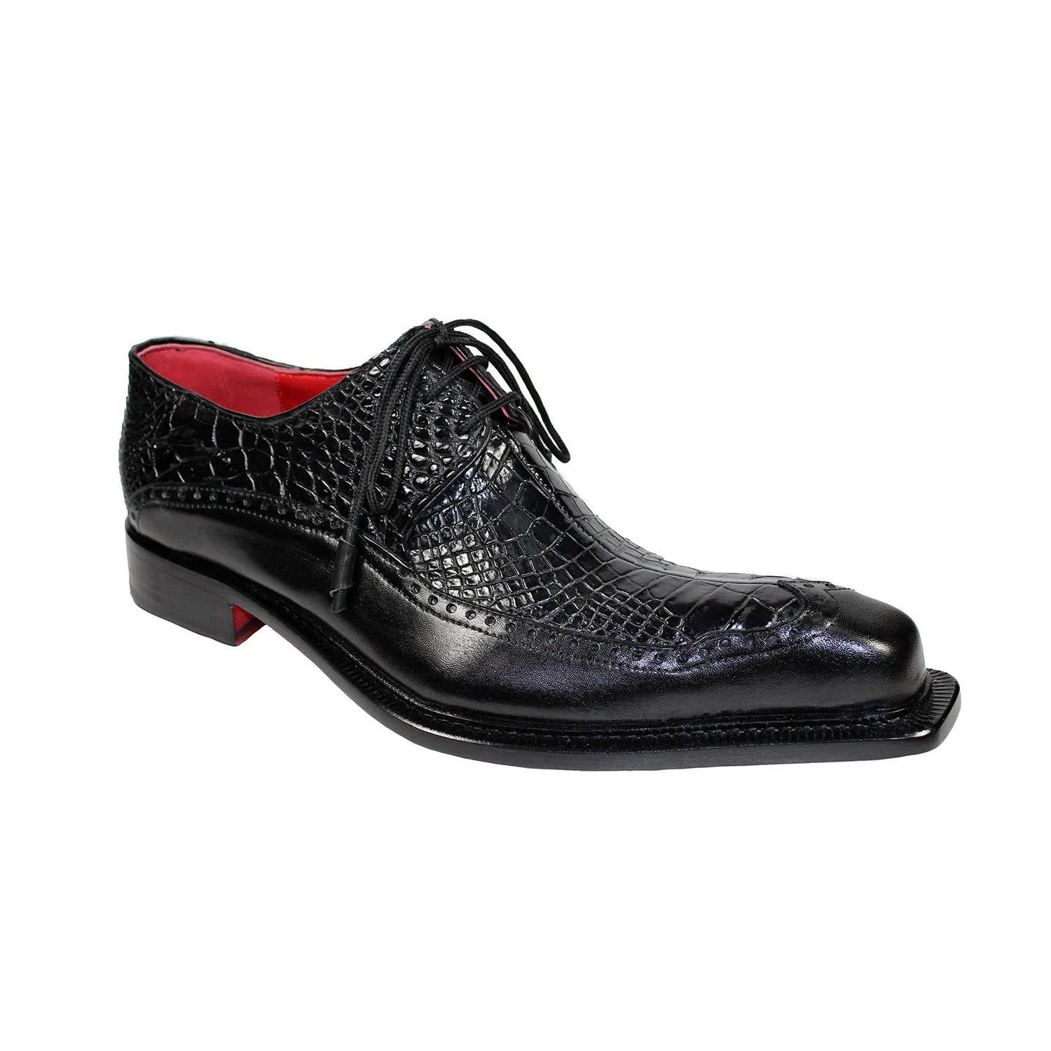 Fennix Finley Men's Shoes Black Calf Leather/Alligator Exotic Oxfords (FX1013)