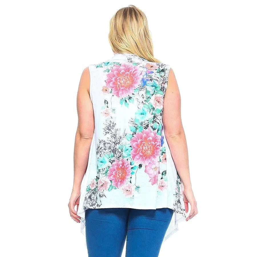 Floral Print, Open Front Vest With An Asymmetric Hem.