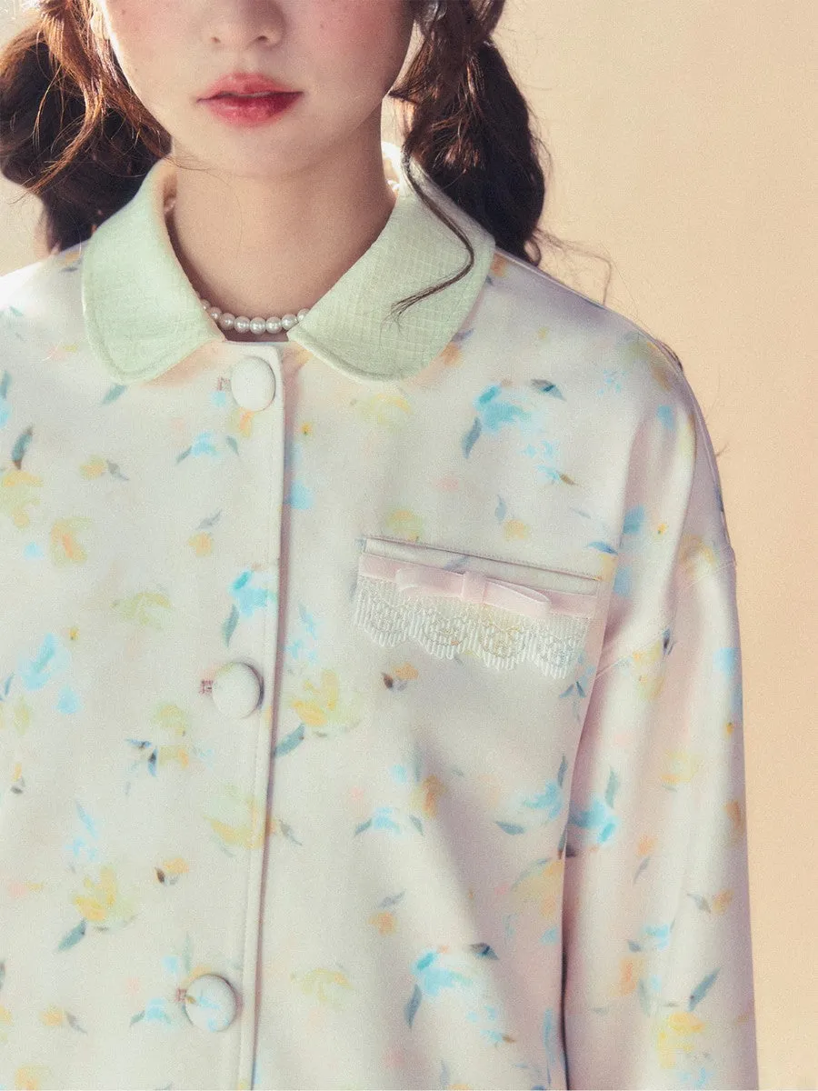 Flower Hoodie Retro Cute Sweet Middle Trench-Coat