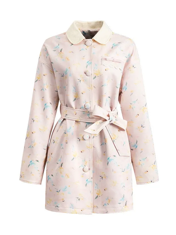 Flower Hoodie Retro Cute Sweet Middle Trench-Coat