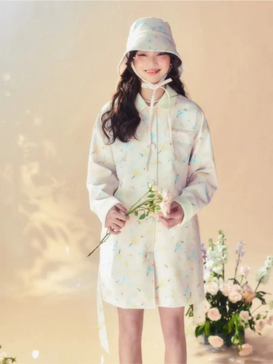 Flower Hoodie Retro Cute Sweet Middle Trench-Coat