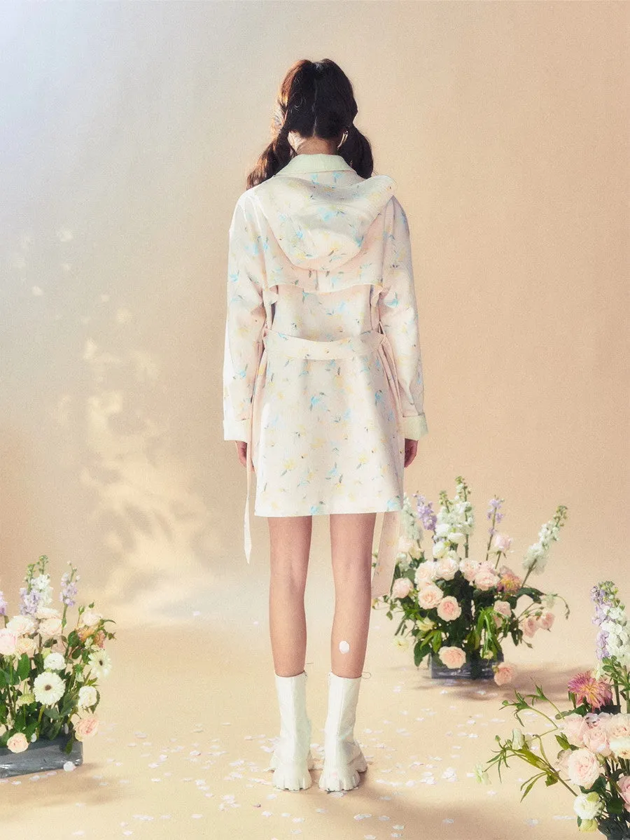 Flower Hoodie Retro Cute Sweet Middle Trench-Coat