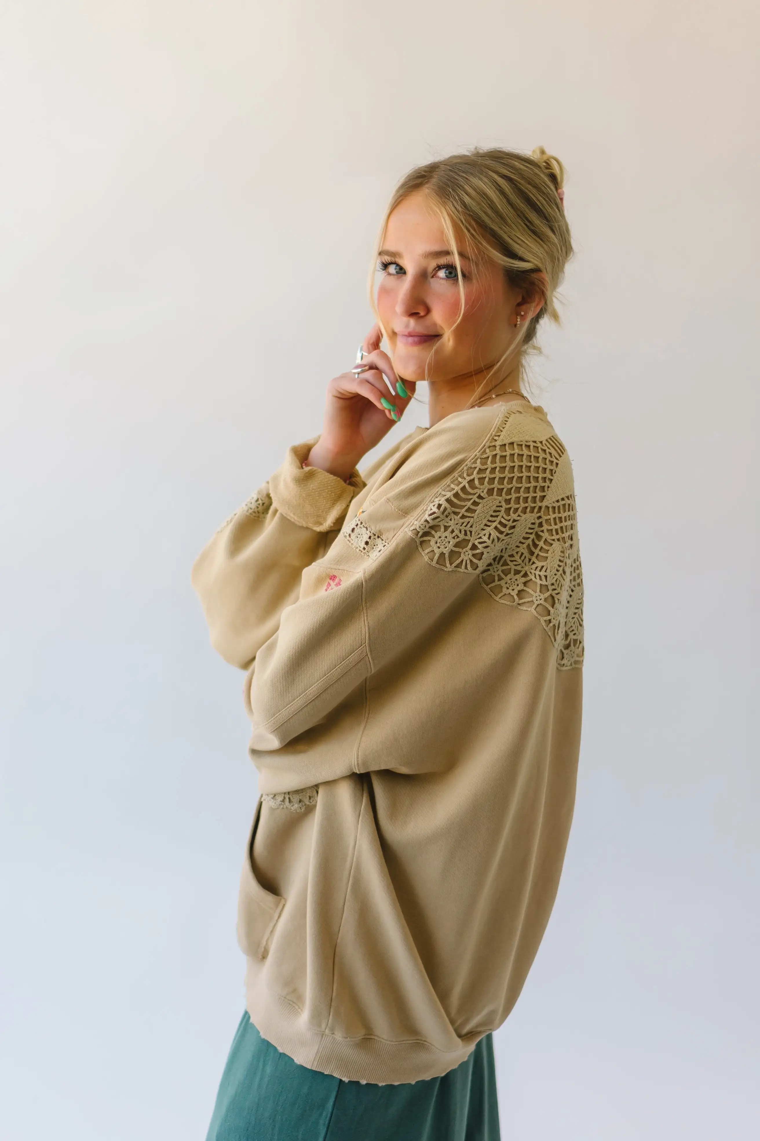 Free People: Grams Attic Sweatshirt in Mushroom Combo