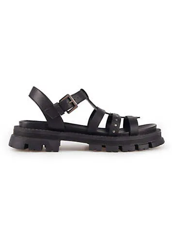 Freemans Black Leather Chunky Studded Sandals | Grattan